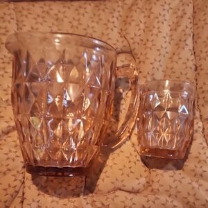 Elegant Pink Glass Pitcher and Tumbler Set